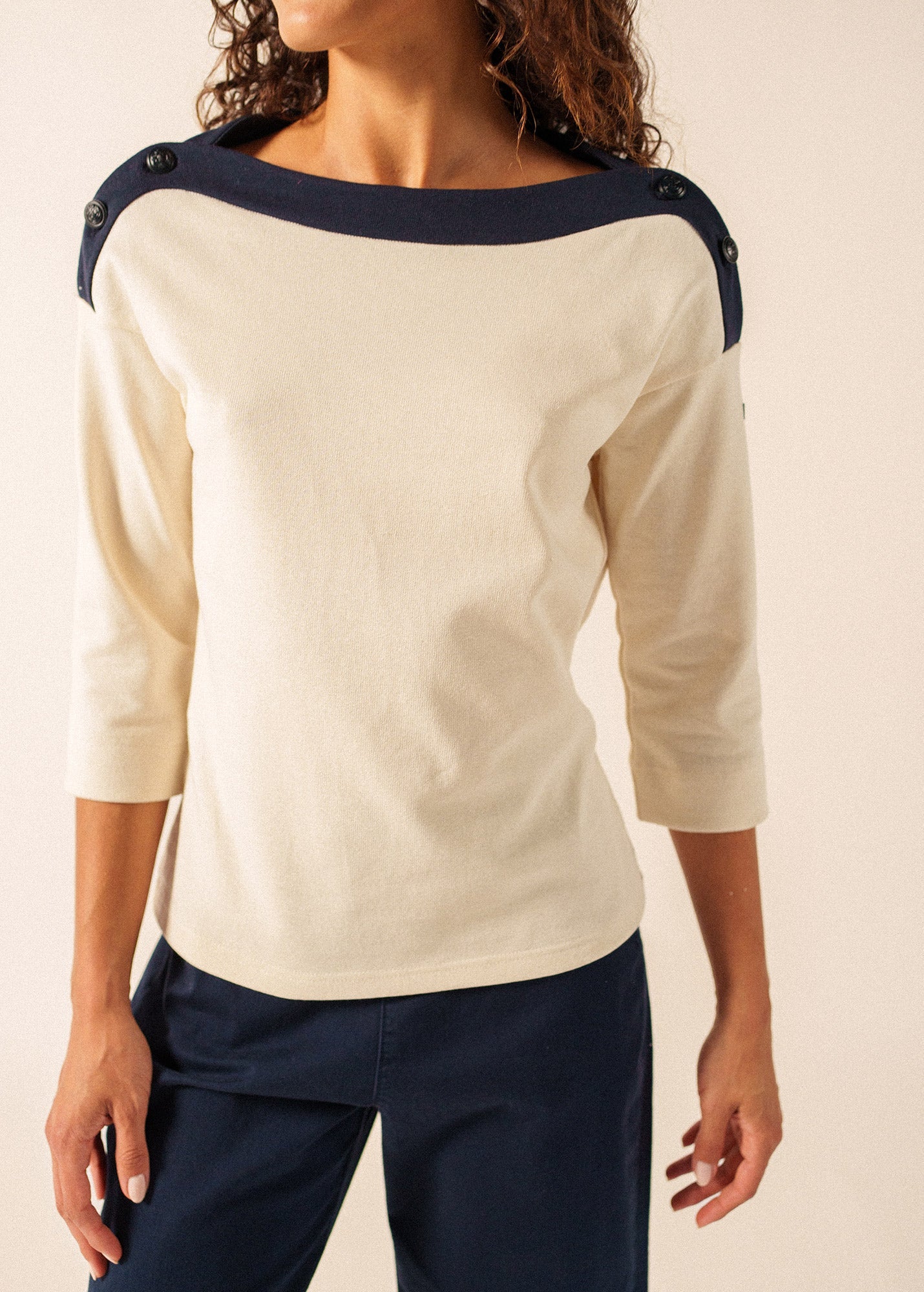 Saint James LATSIA boatneck Tee x Isabelle Ballu (ECRU / NAVY)