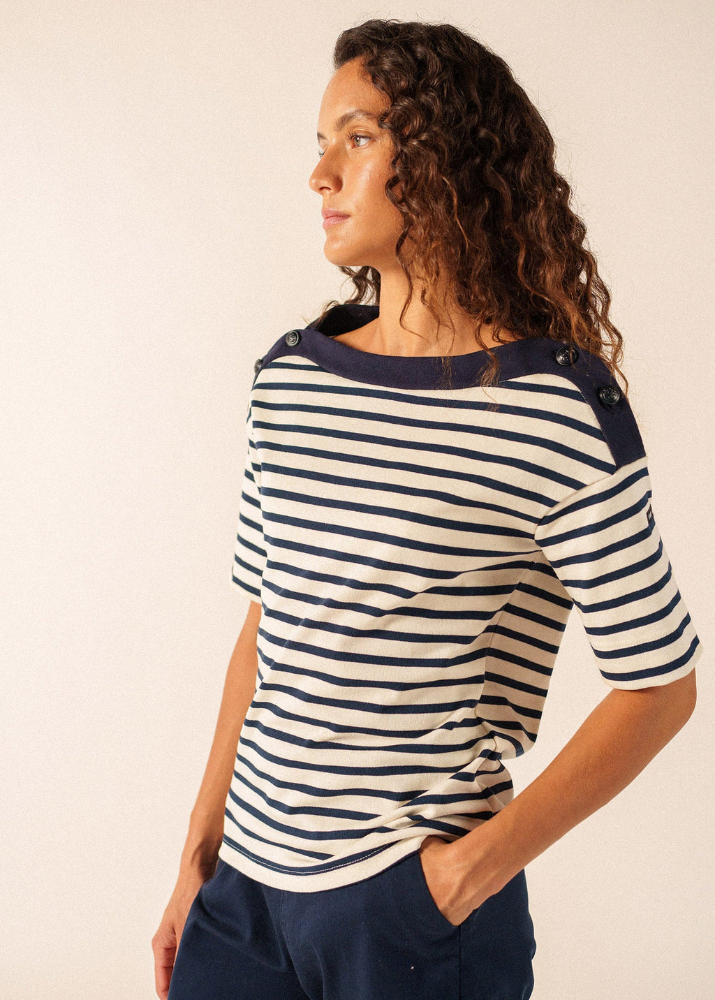 Saint James GERI Breton Tee x Isabelle Ballu (ECRU / NAVY)
