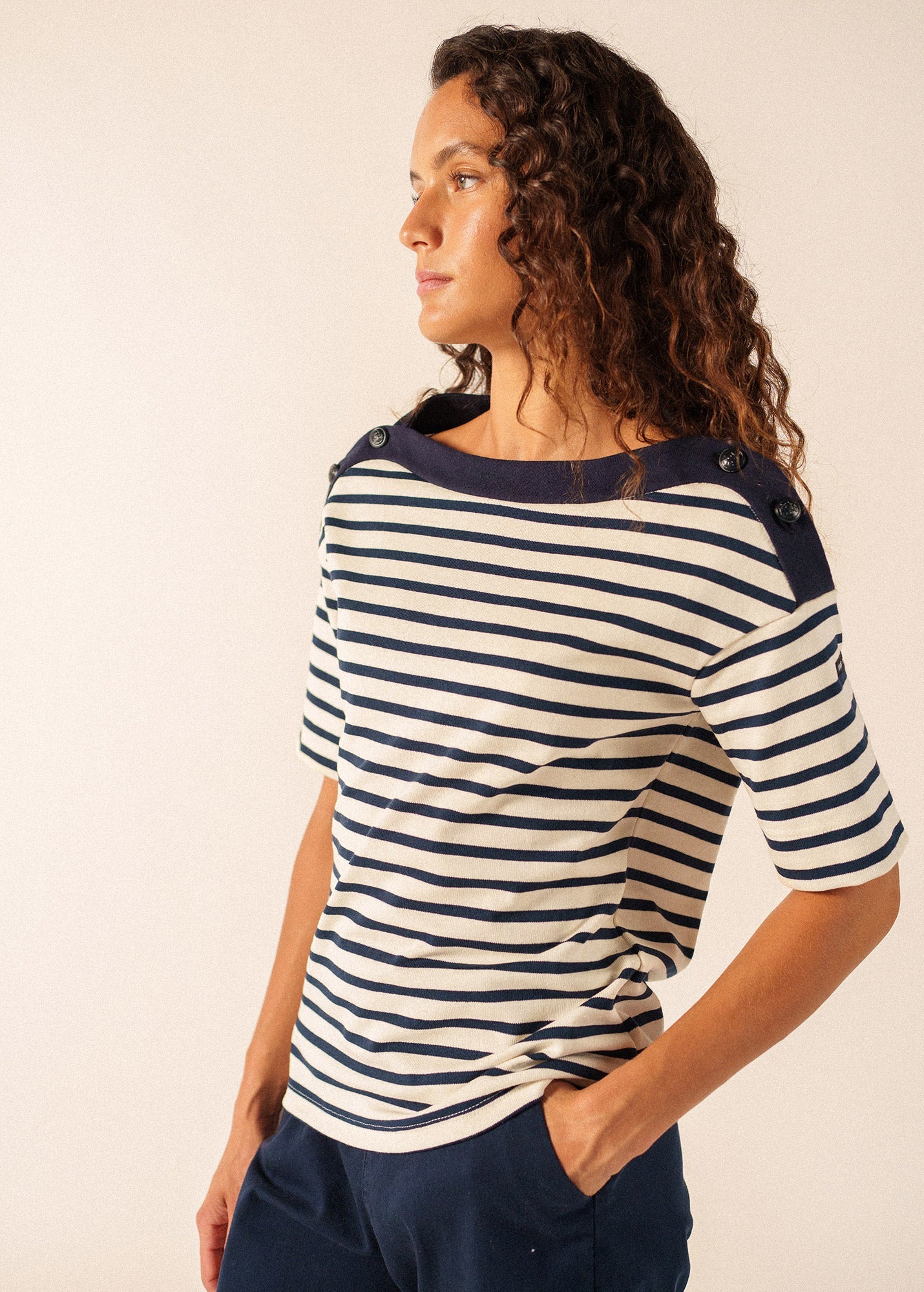 Saint James GERI Breton Tee x Isabelle Ballu (ECRU / NAVY)