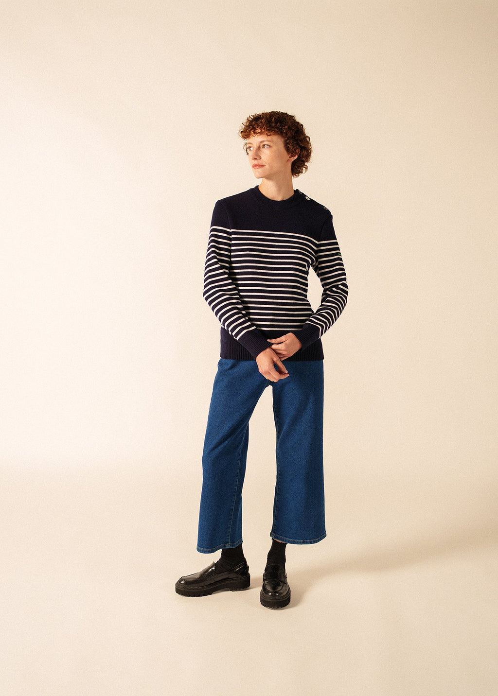 Saint James GLOWLINE BINIC Fisherman Sweater (NAVY / GLOW)