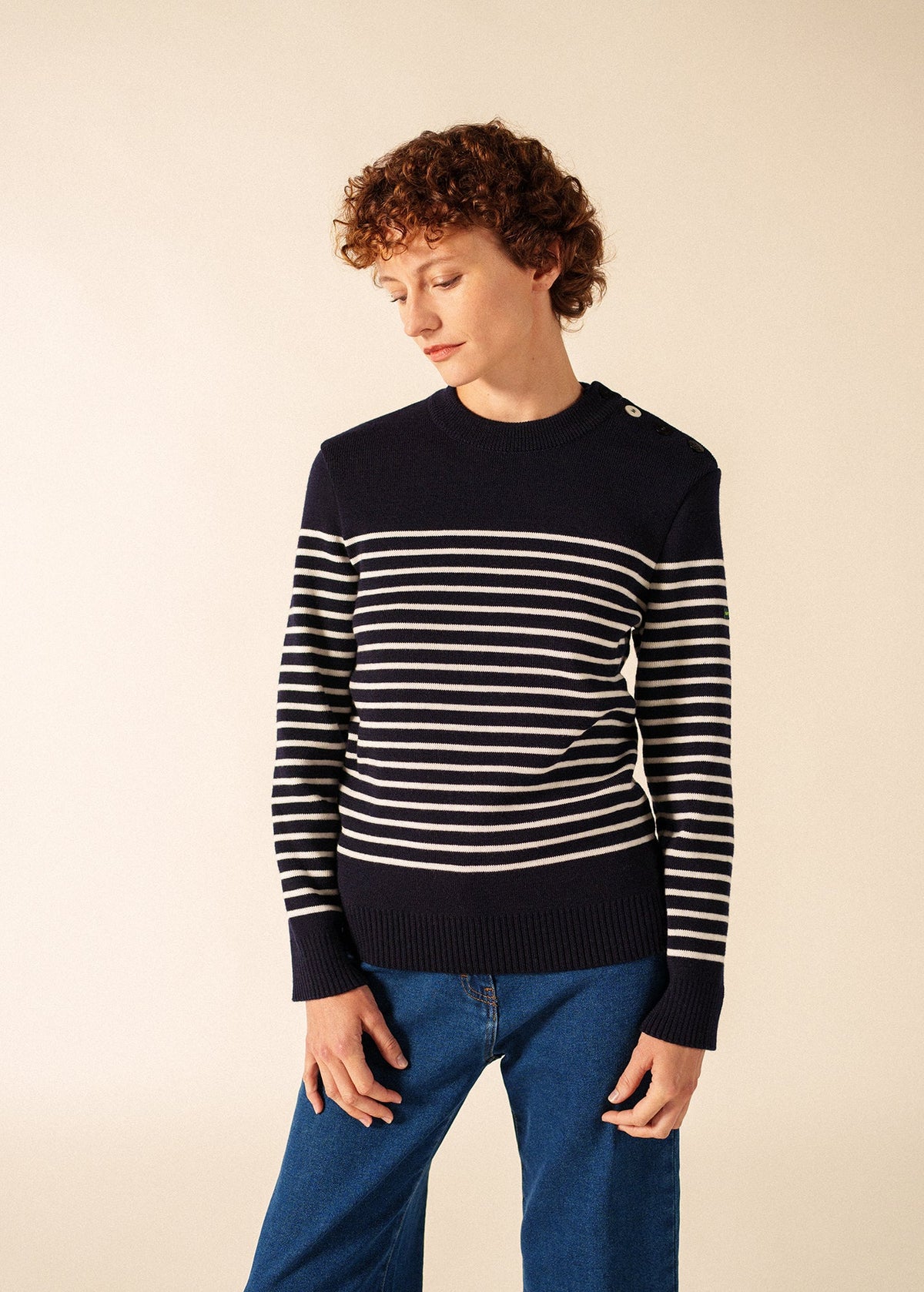 Saint James GLOWLINE BINIC Fisherman Sweater (NAVY / GLOW)