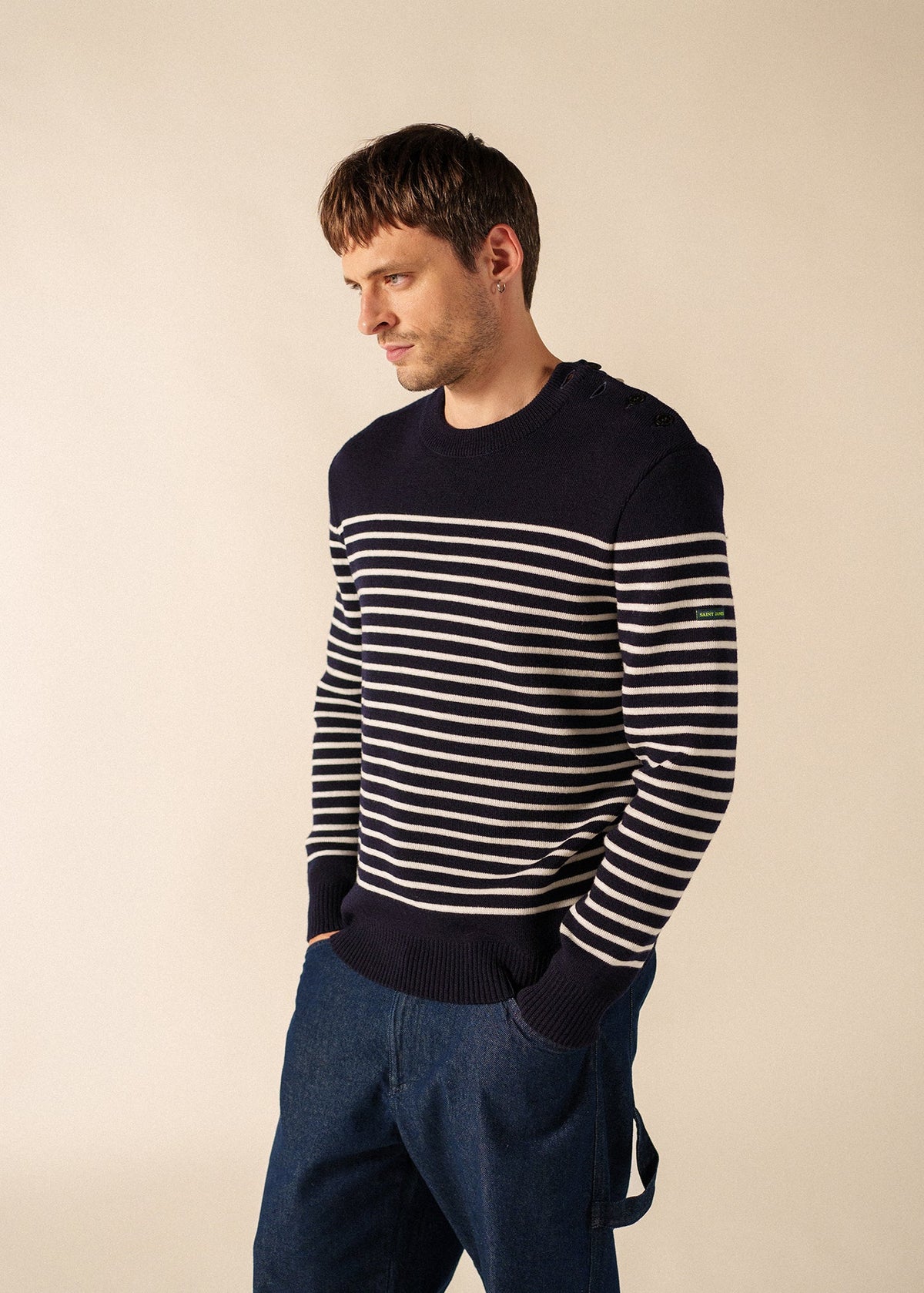 Saint James GLOWLINE BINIC Fisherman Sweater (NAVY / GLOW)