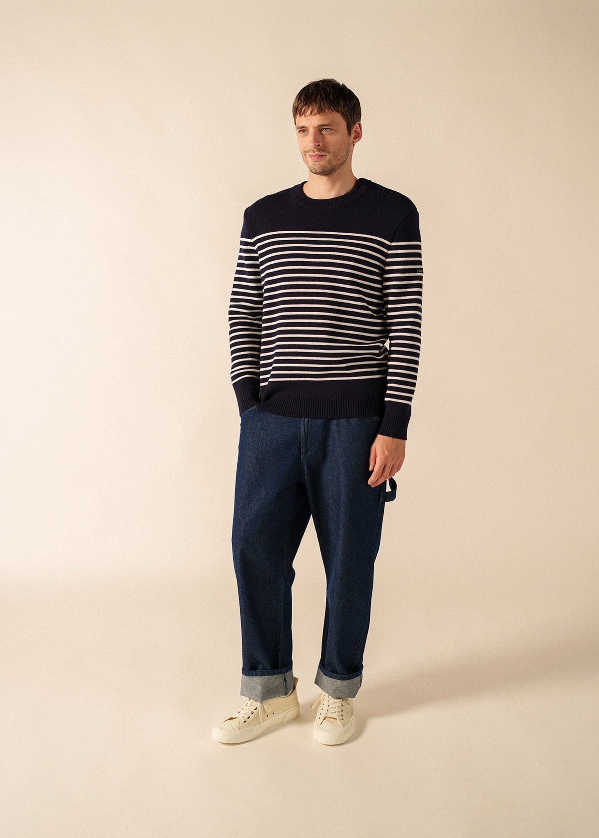 Saint James GLOWLINE BINIC Fisherman Sweater (NAVY / GLOW)