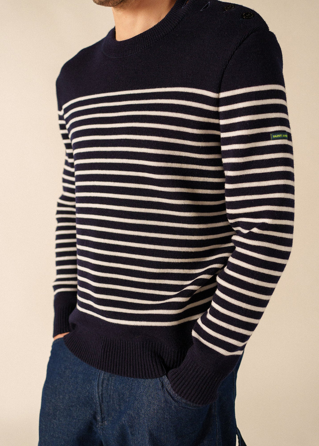 Saint James GLOWLINE BINIC Fisherman Sweater (NAVY / GLOW)