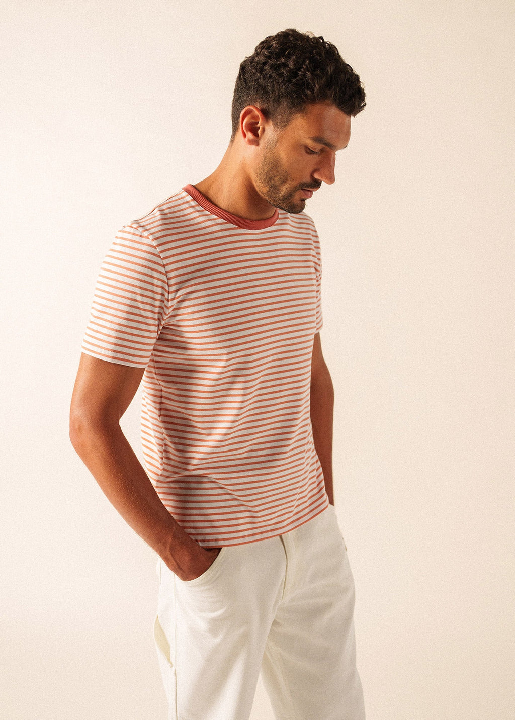 Saint James PLOUHINEC French Nautical T-Shirt  (WHITE / CLAY)