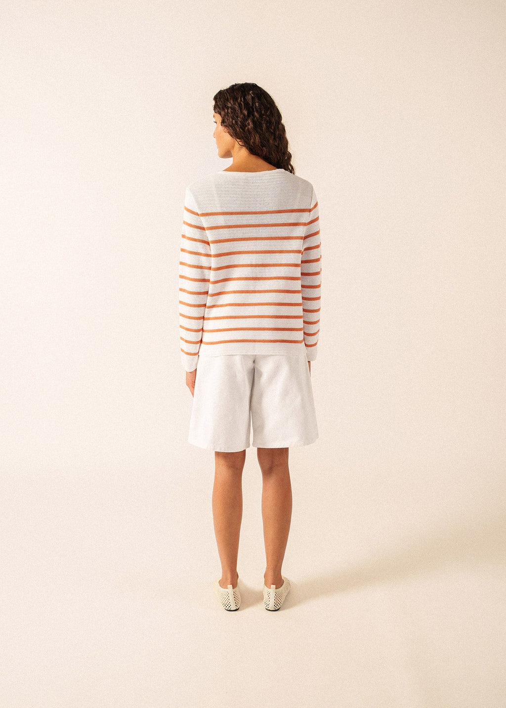 Saint James MARTIGUES Open-Knit Striped Sweater  (WHITE / CLAY)