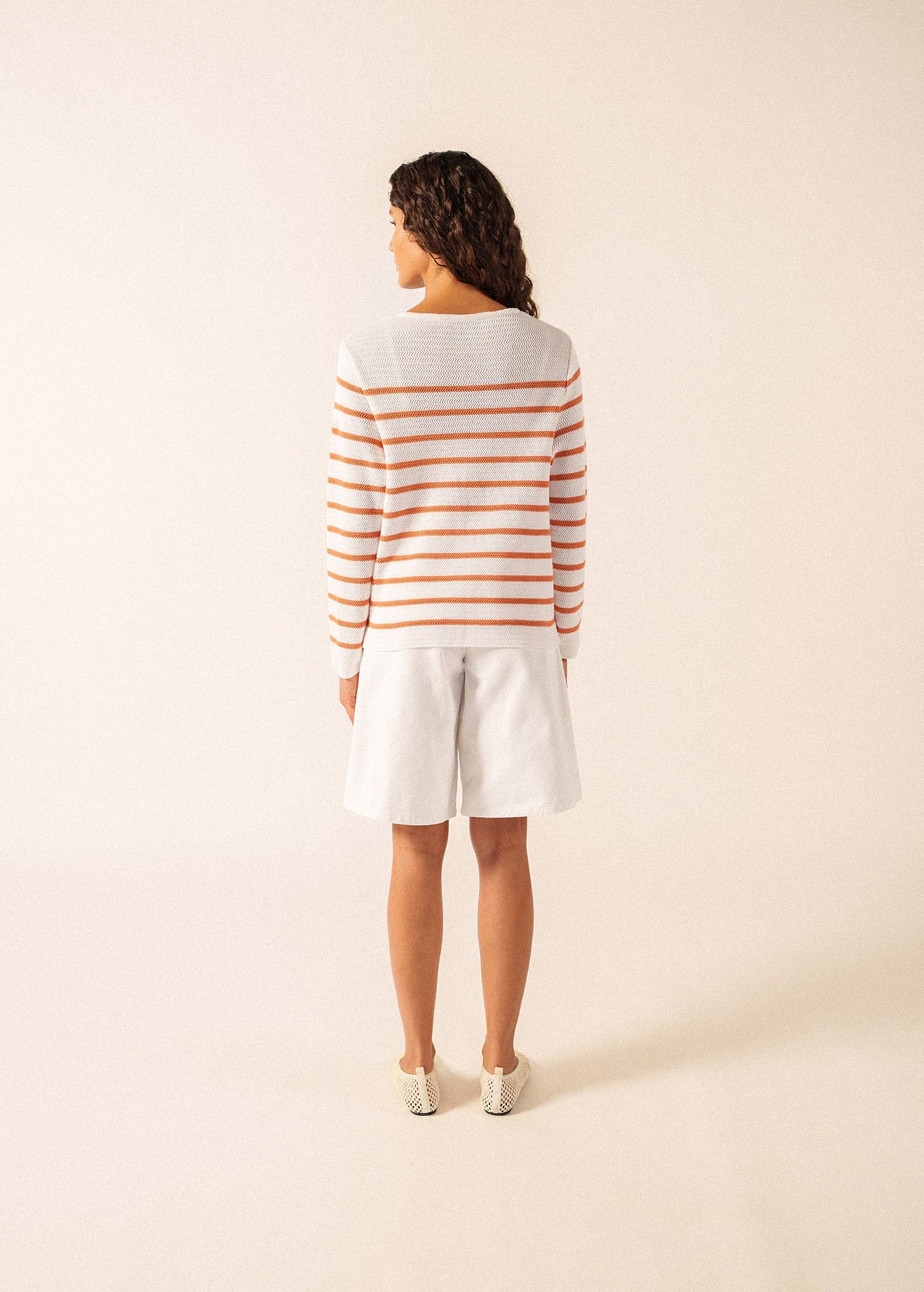 Saint James MARTIGUES Open-Knit Striped Sweater  (WHITE / CLAY)