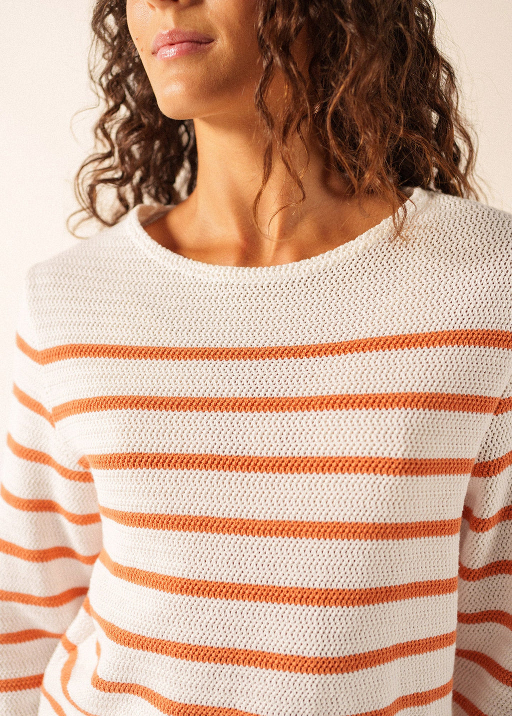Saint James MARTIGUES Open-Knit Striped Sweater  (WHITE / CLAY)