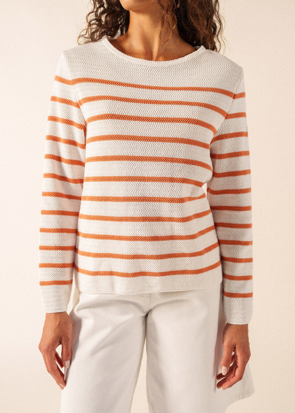 Saint James MARTIGUES Open-Knit Striped Sweater  (WHITE / CLAY)