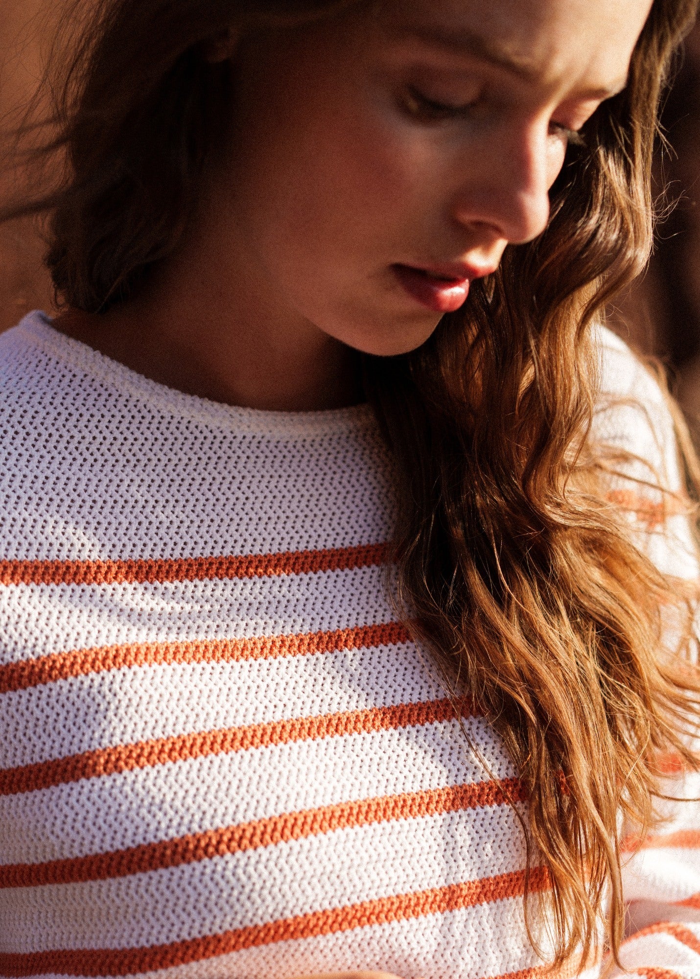 Saint James MARTIGUES Open-Knit Striped Sweater  (WHITE / CLAY)