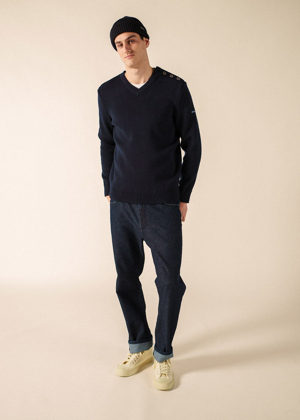 Saint James CANCALE V-Neck Wool Sweater (NAVY)