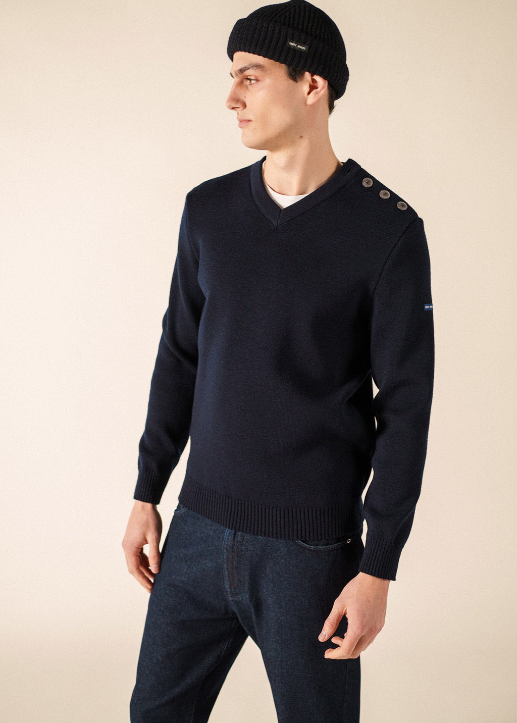Saint James CANCALE V-Neck Wool Sweater (NAVY)