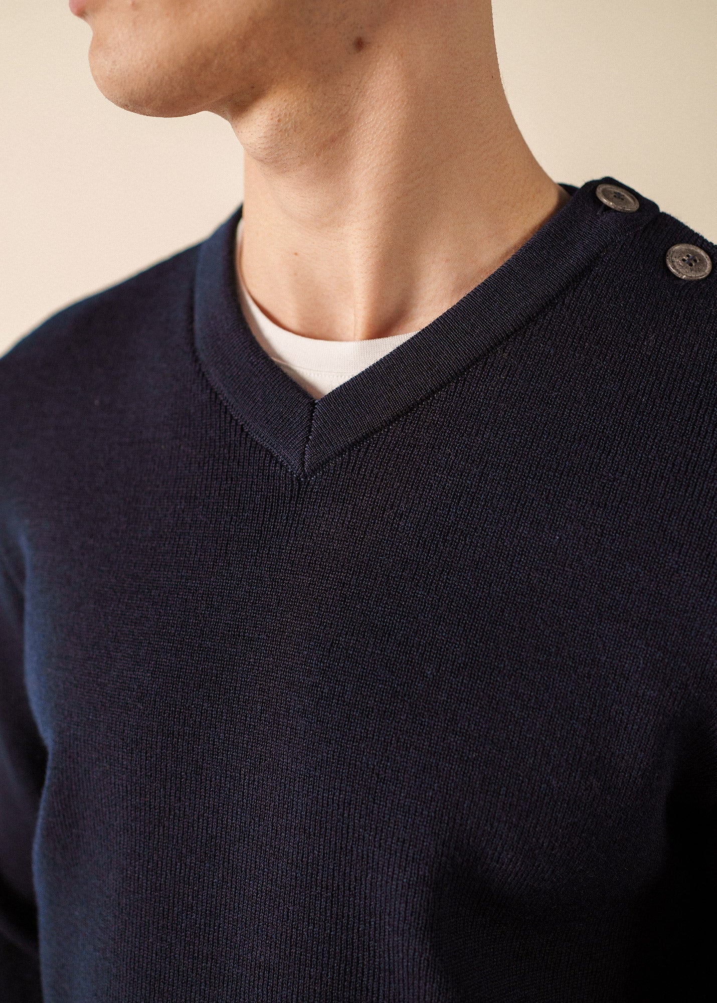 Saint James CANCALE V-Neck Wool Sweater (NAVY)
