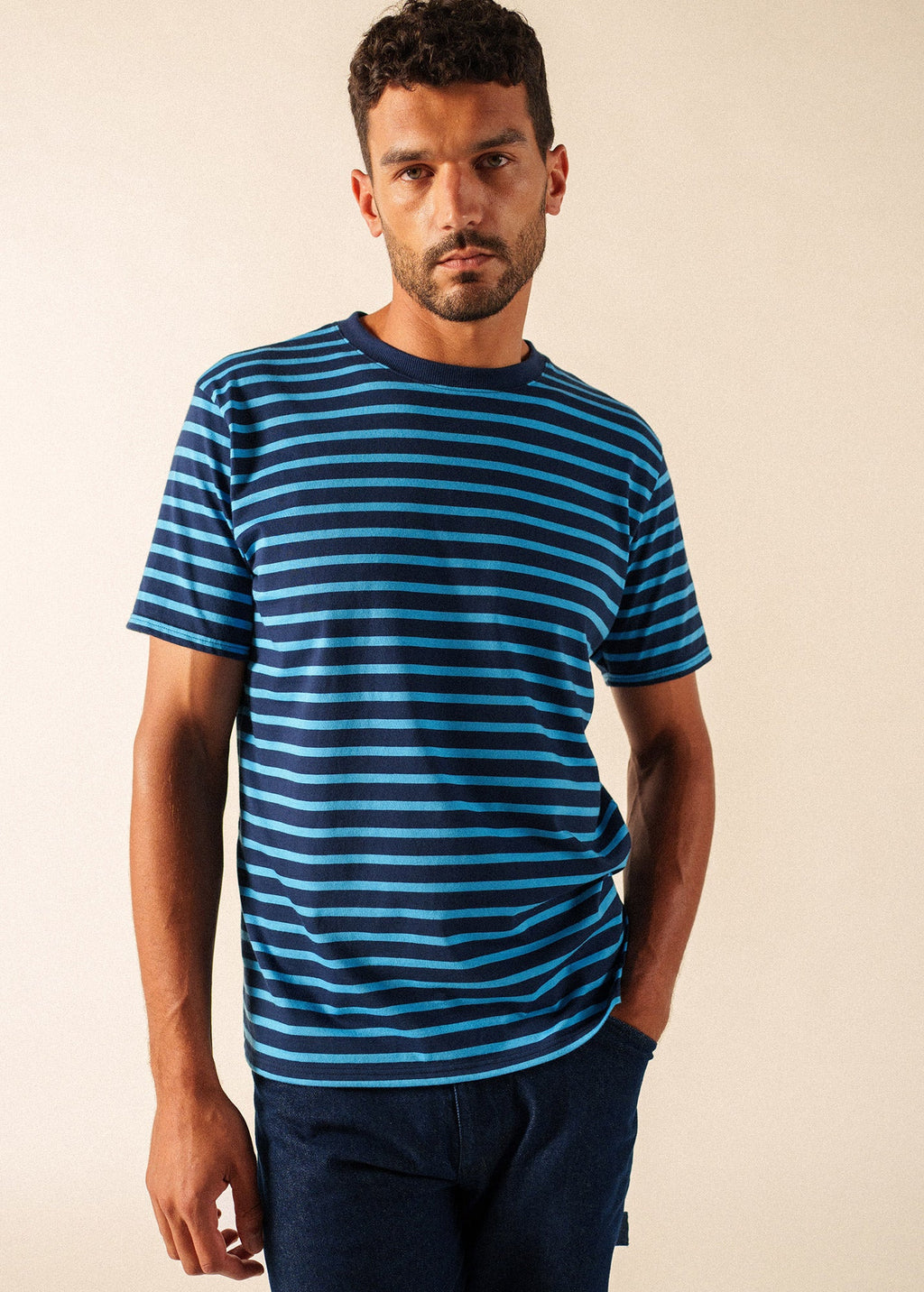 Saint James PLOUIDER II Breton T-Shirt (NAVY / CAPRI BLUE)