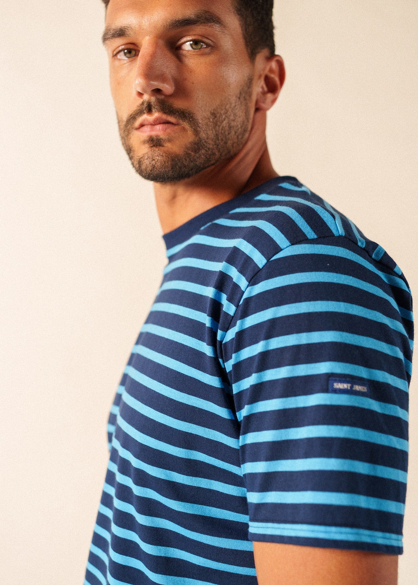 Saint James PLOUIDER II Breton T-Shirt (NAVY / CAPRI BLUE)