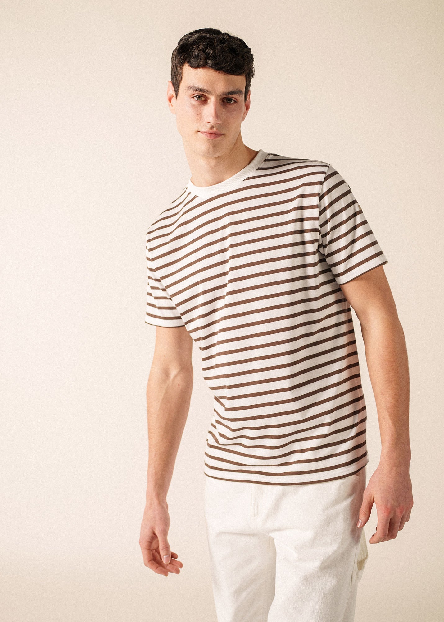 Saint James PLOUIDER II Breton T-Shirt (WHITE / CHOCOLATE)