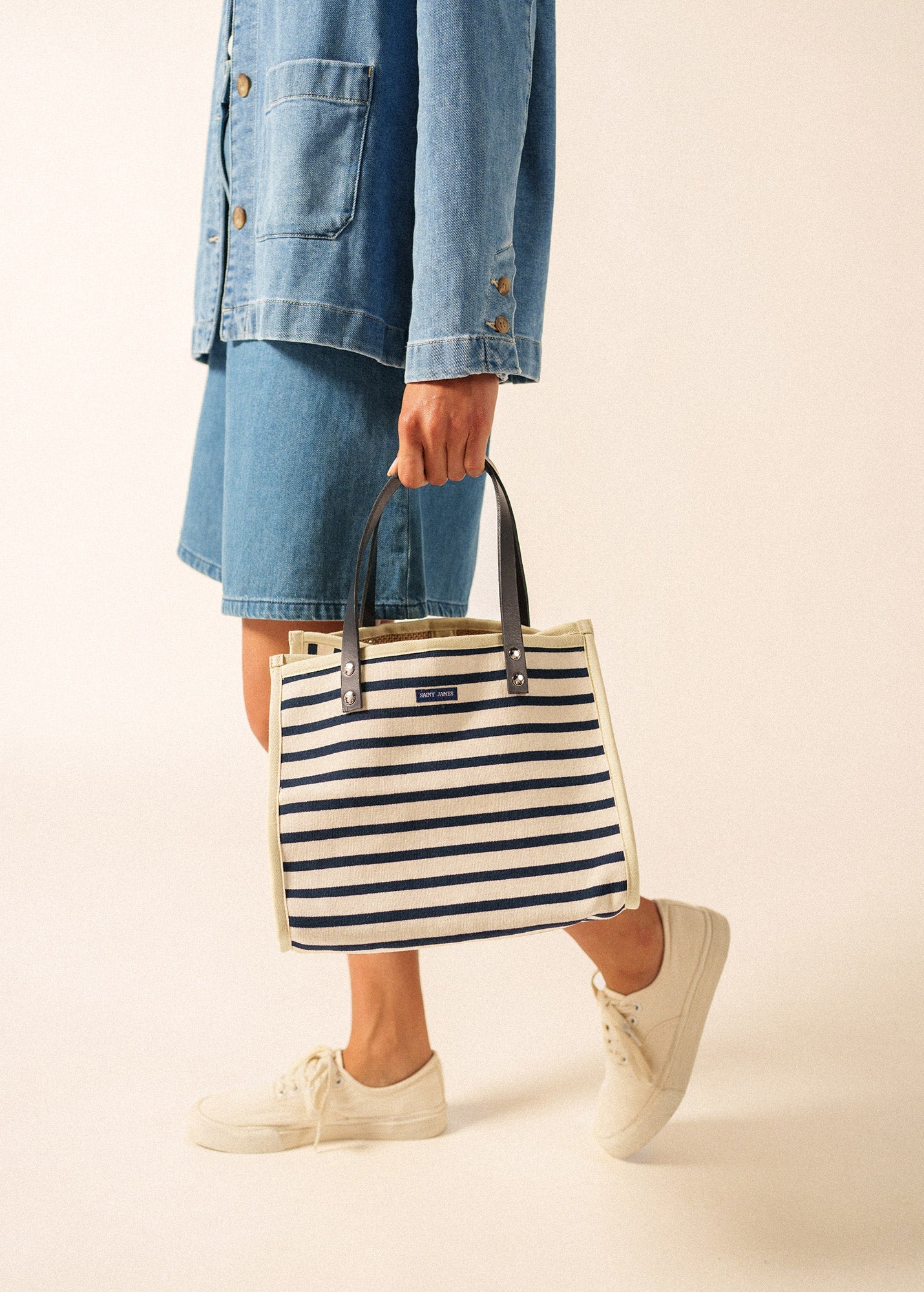 Striped jersey & jute tote bag (ECRU / NAVY)