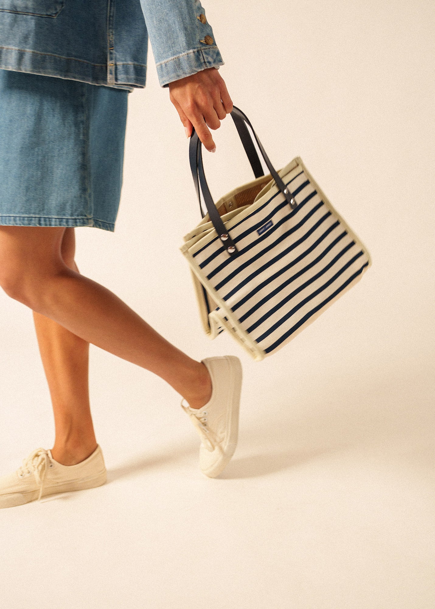 Striped jersey & jute tote bag (ECRU / NAVY)