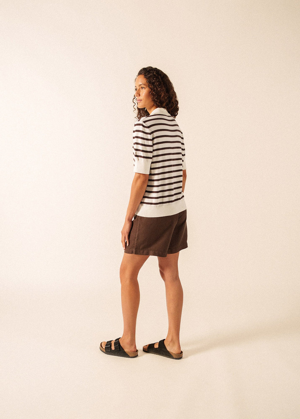 Saint James COIMBRA Striped Cotton & Cashmere Polo Sweater (IVORY / CHOCOLATE)