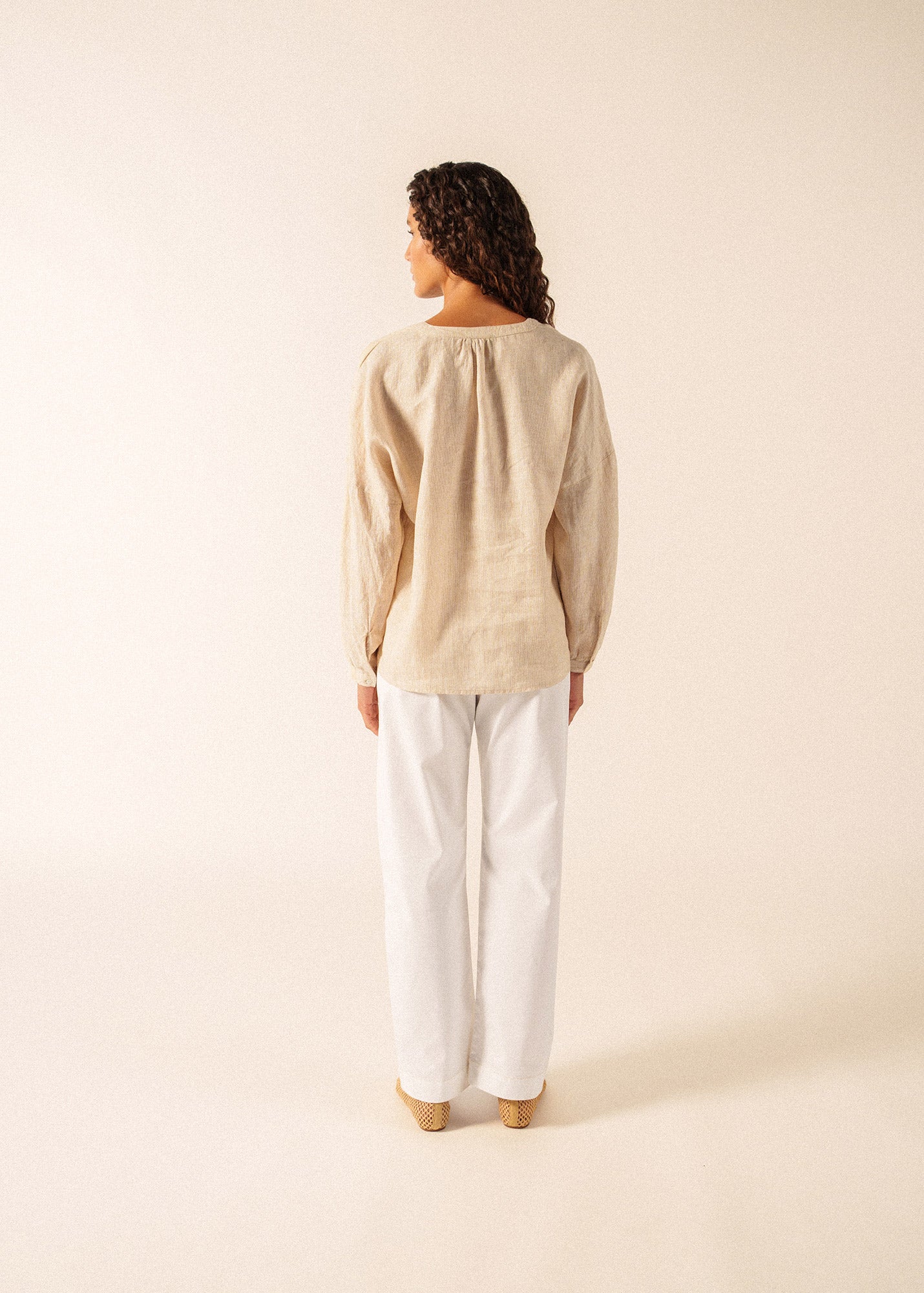 Saint James CHARLOTTE Striped Linen Voile Blouse (WHITE / CHOCOLATE)