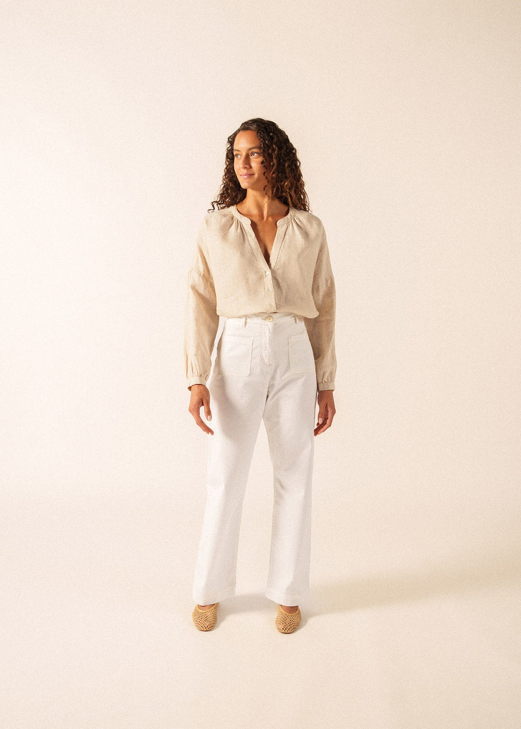 Saint James CHARLOTTE Striped Linen Voile Blouse (WHITE / CHOCOLATE)