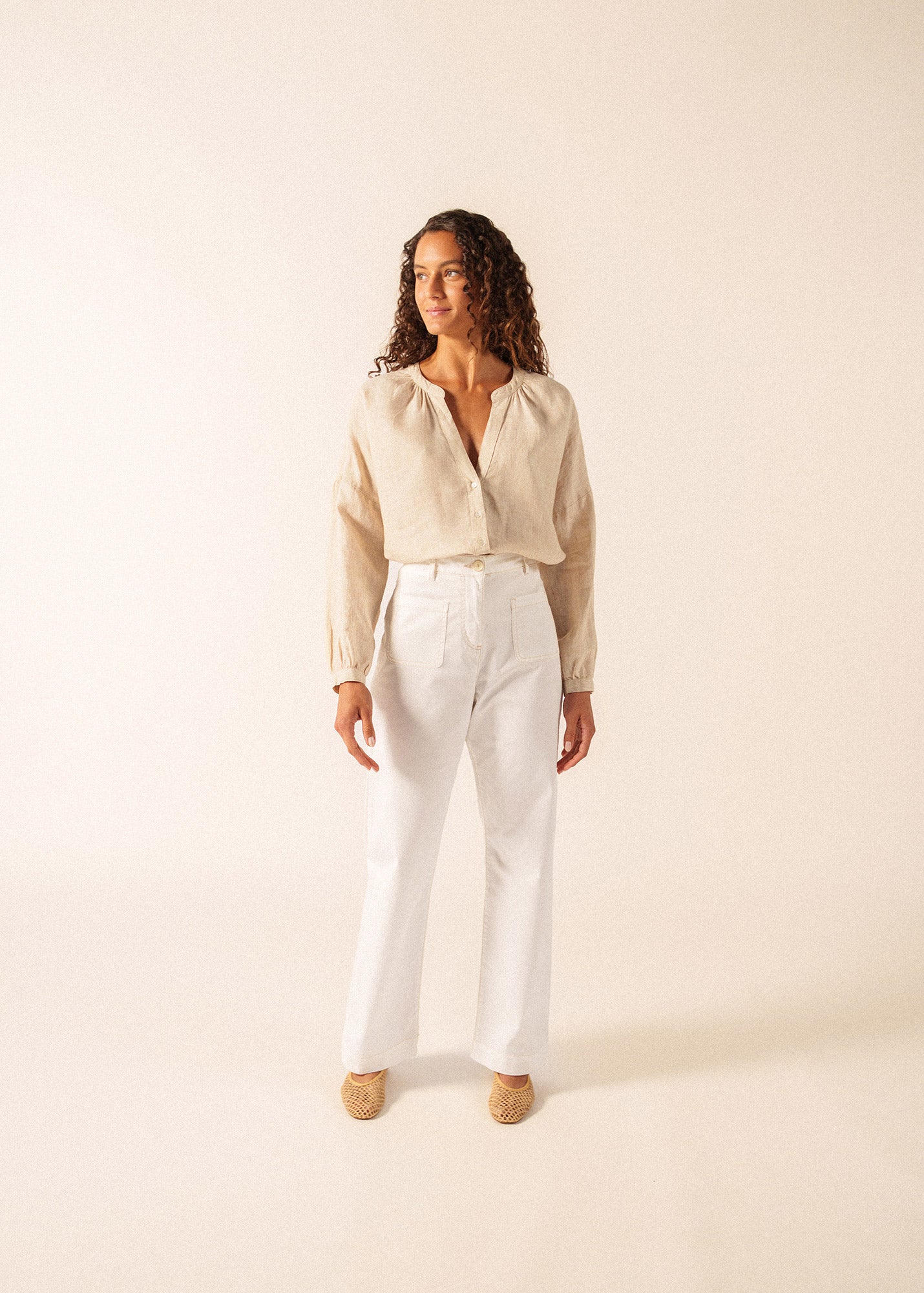 Saint James CHARLOTTE Striped Linen Voile Blouse (WHITE / CHOCOLATE)