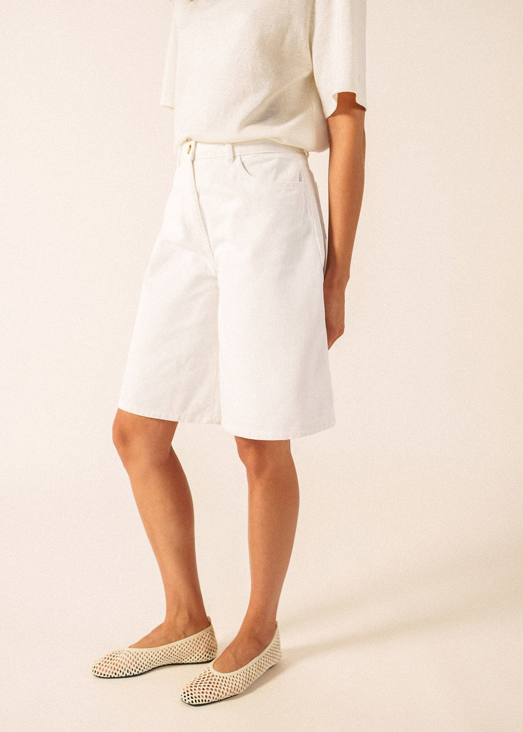 Saint James MANON Denim Wide-Leg Bermuda Shorts (IVORY)
