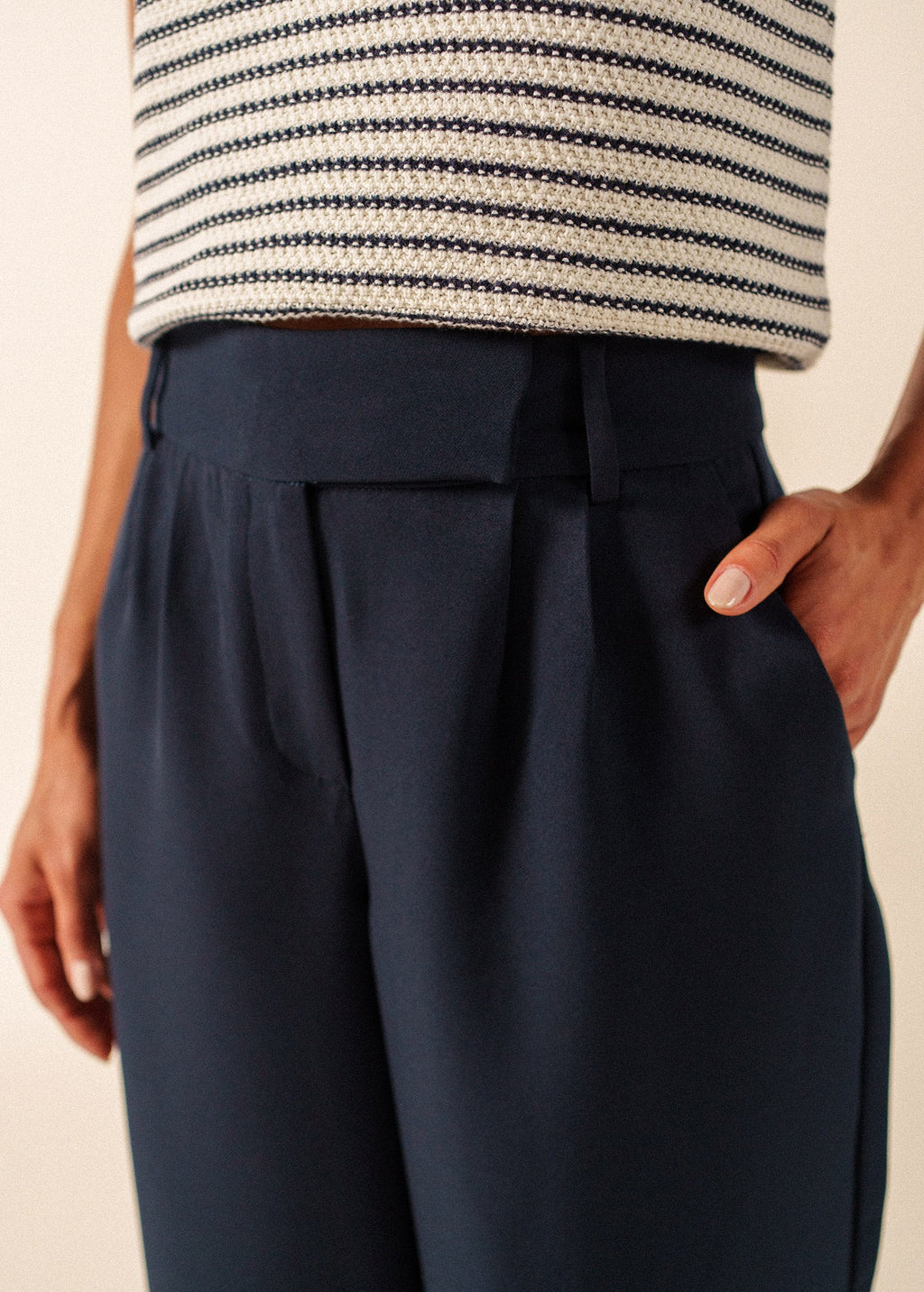 Saint James BIANCA Crepe Straight Leg Pants (NAVY)