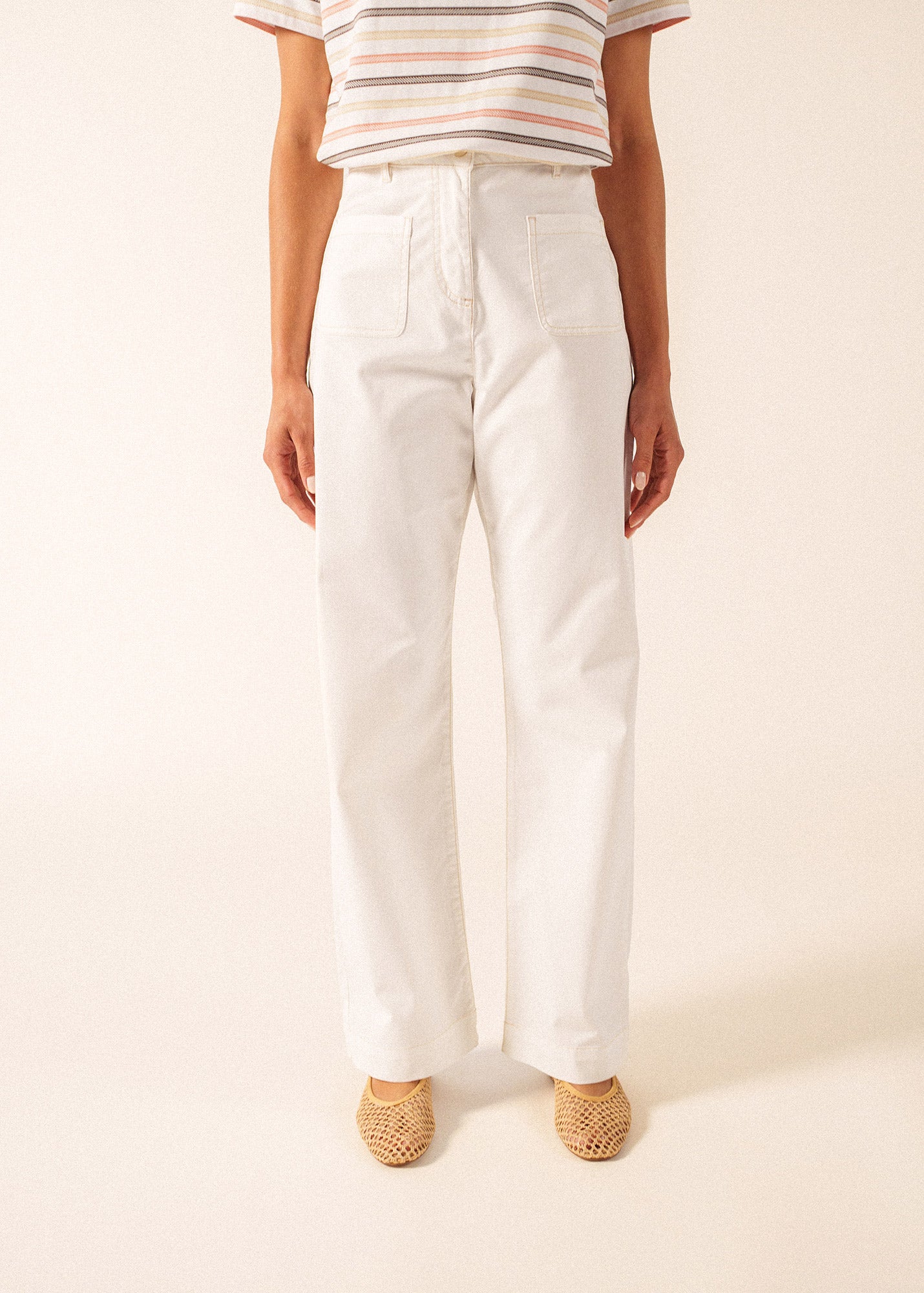 Saint James ENZA Cotton Twill Straight Leg Pants (IVORY)