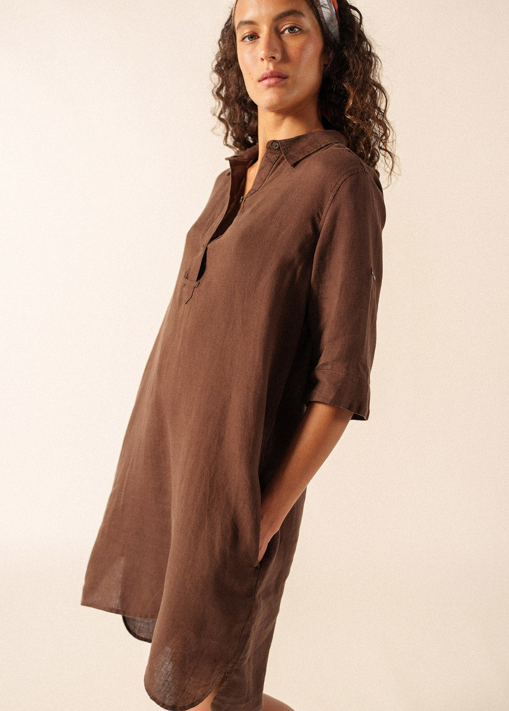 Saint James LEONIE Linen Shirt Dress (CHOCOLATE)