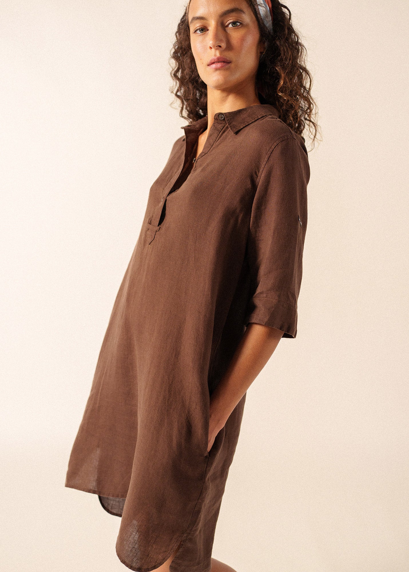 Saint James LEONIE Linen Shirt Dress (CHOCOLATE)