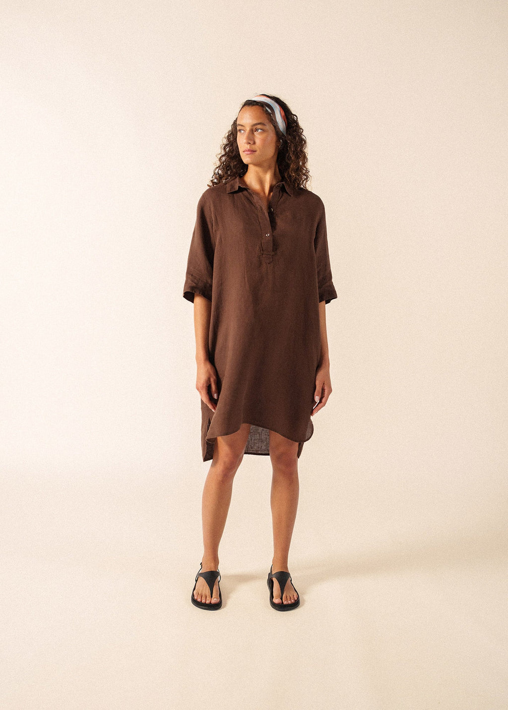 Saint James LEONIE Linen Shirt Dress (CHOCOLATE)
