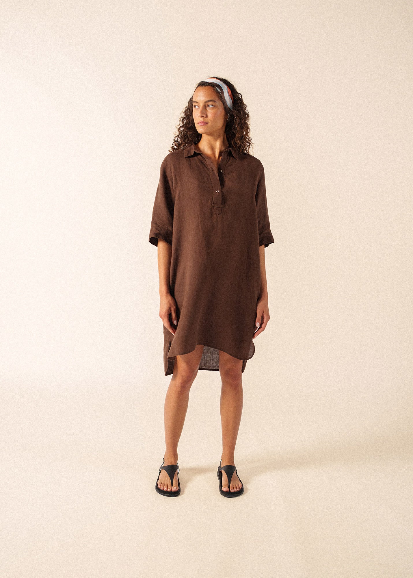 Saint James LEONIE Linen Shirt Dress (CHOCOLATE)