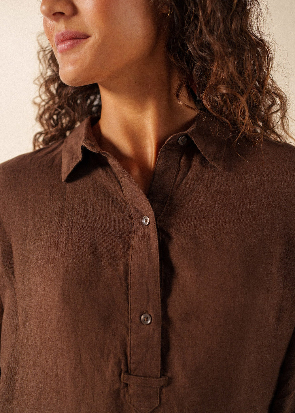 Saint James LEONIE Linen Shirt Dress (CHOCOLATE)