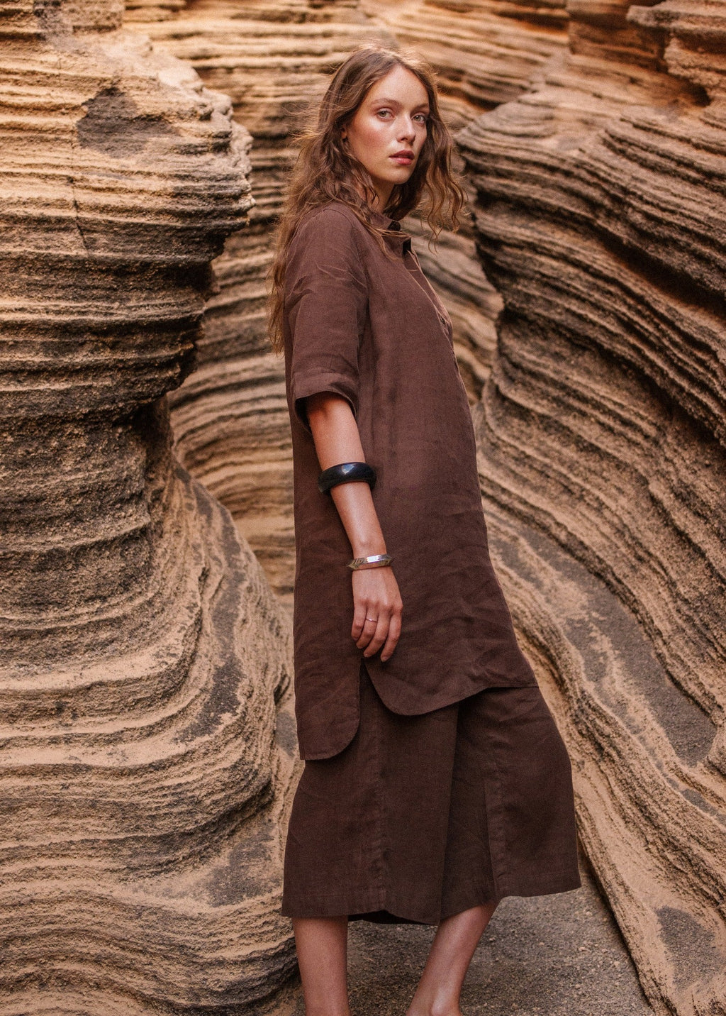 Saint James LEONIE Linen Shirt Dress (CHOCOLATE)