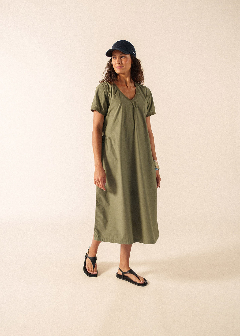 Morgane V-neck cotton dress (ARMY GREEN)