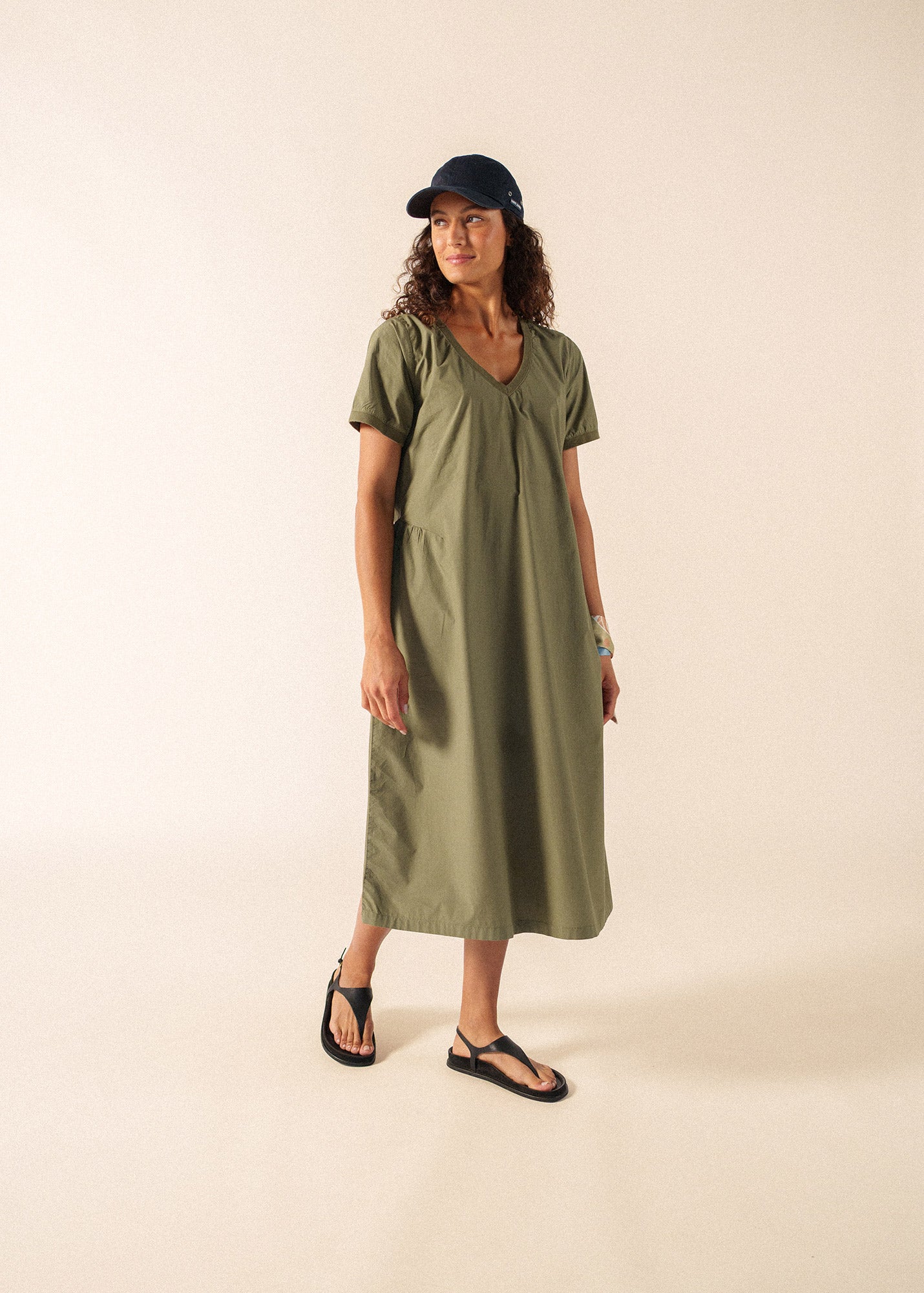 Morgane V-neck cotton dress (ARMY GREEN)