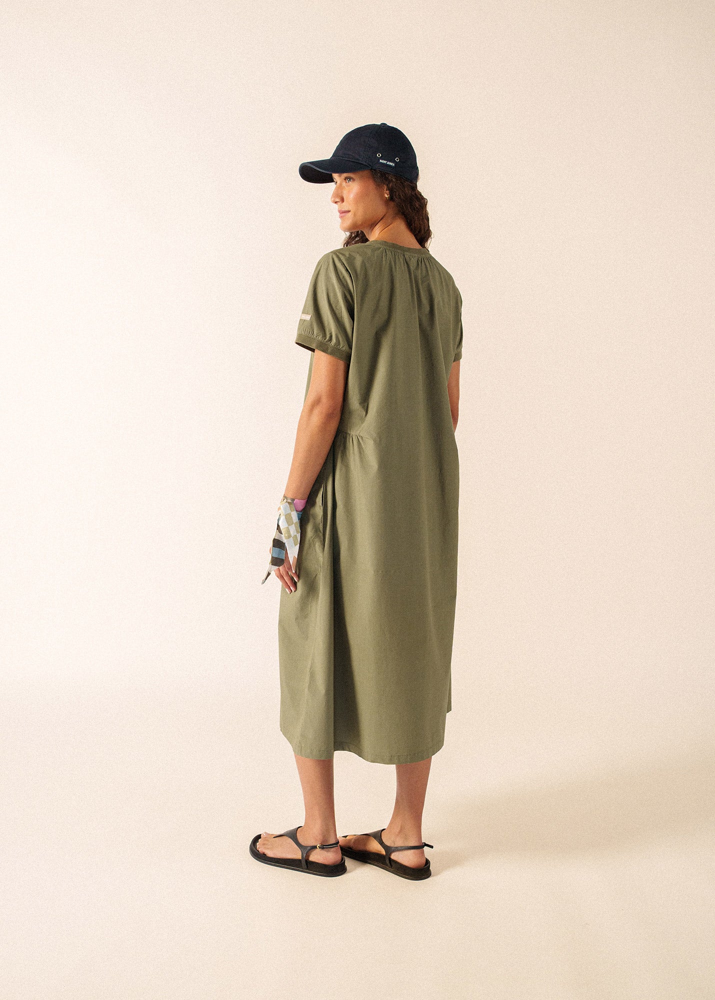 Morgane V-neck cotton dress (ARMY GREEN)