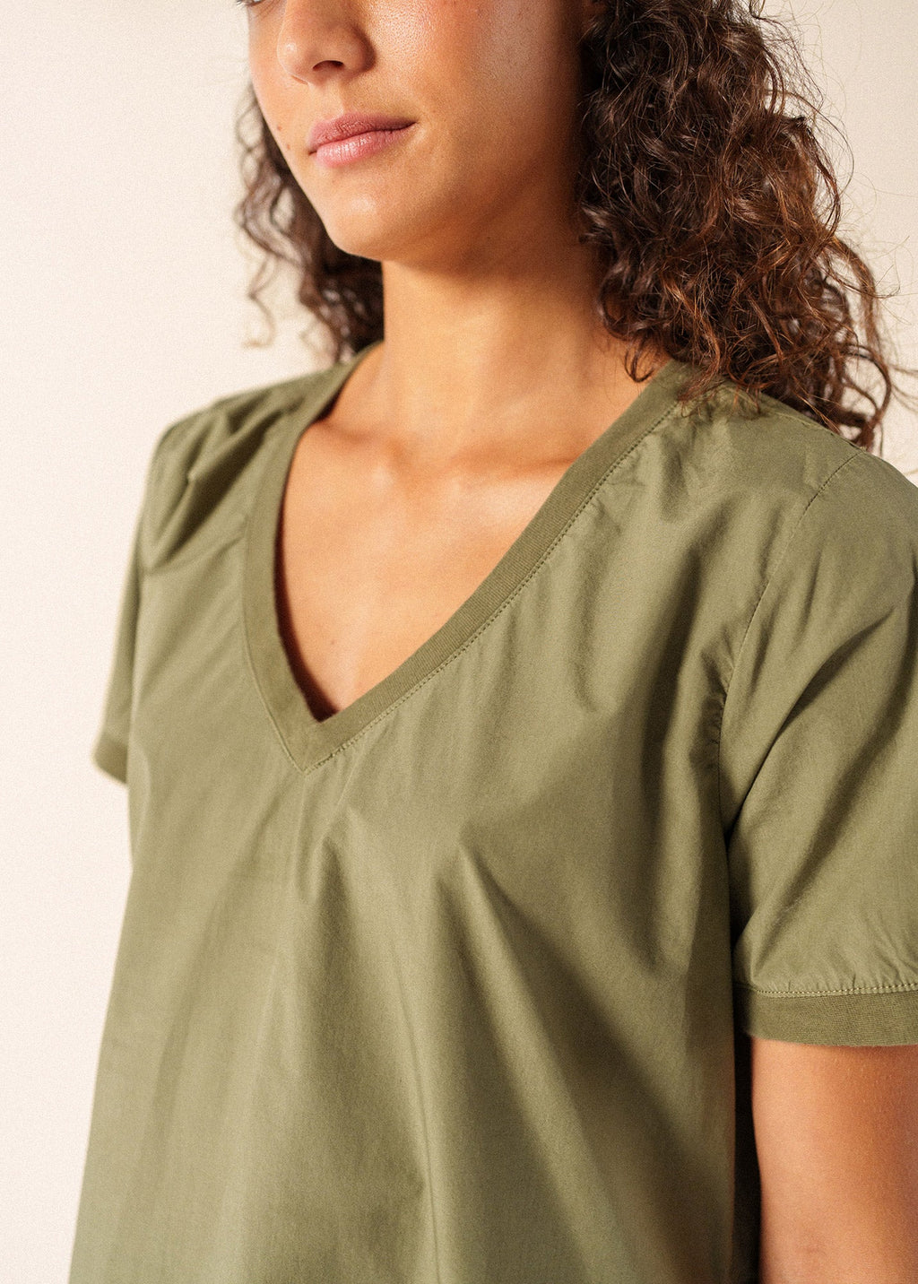 Morgane V-neck cotton dress (ARMY GREEN)