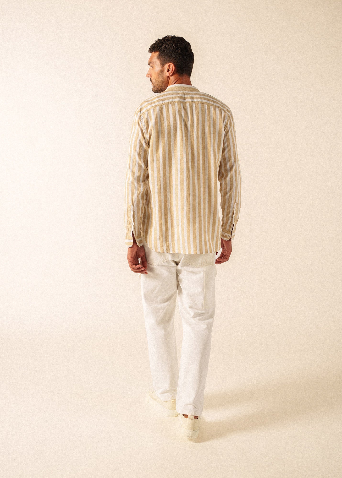 Saint James LIAM Striped Linen & Cotton Shirt (WHITE / BEIGE)