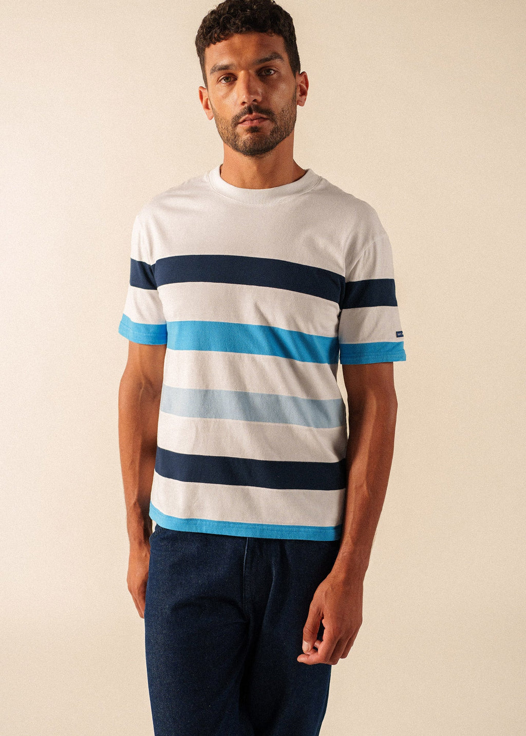 Saint James PHILEAS Striped Cotton T-Shirt (WHITE / CAPRI BLUE)