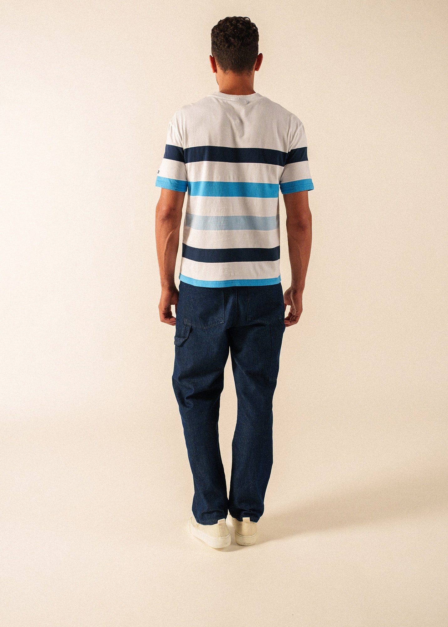 Saint James PHILEAS Striped Cotton T-Shirt (WHITE / CAPRI BLUE)