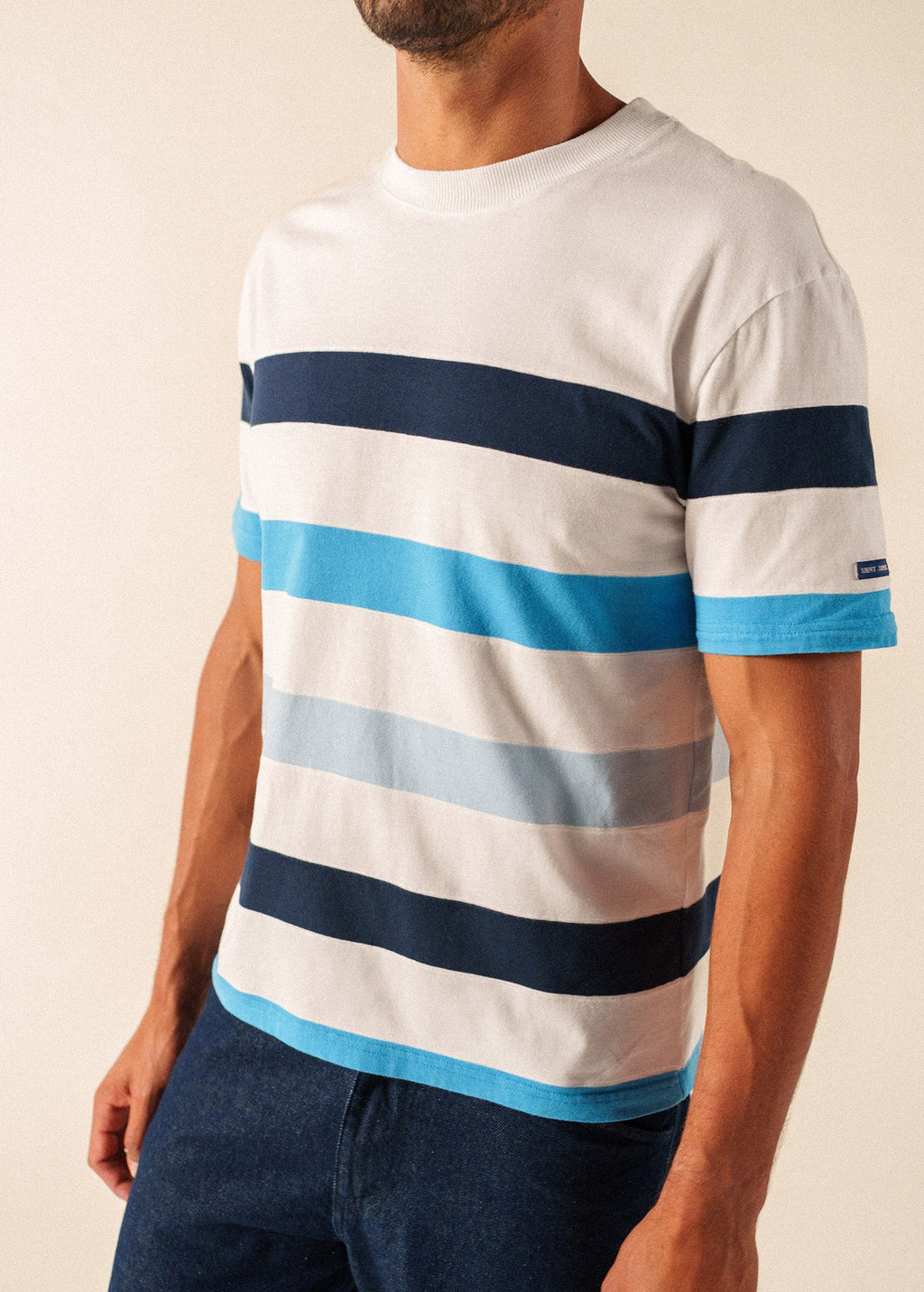 Saint James PHILEAS Striped Cotton T-Shirt (WHITE / CAPRI BLUE)