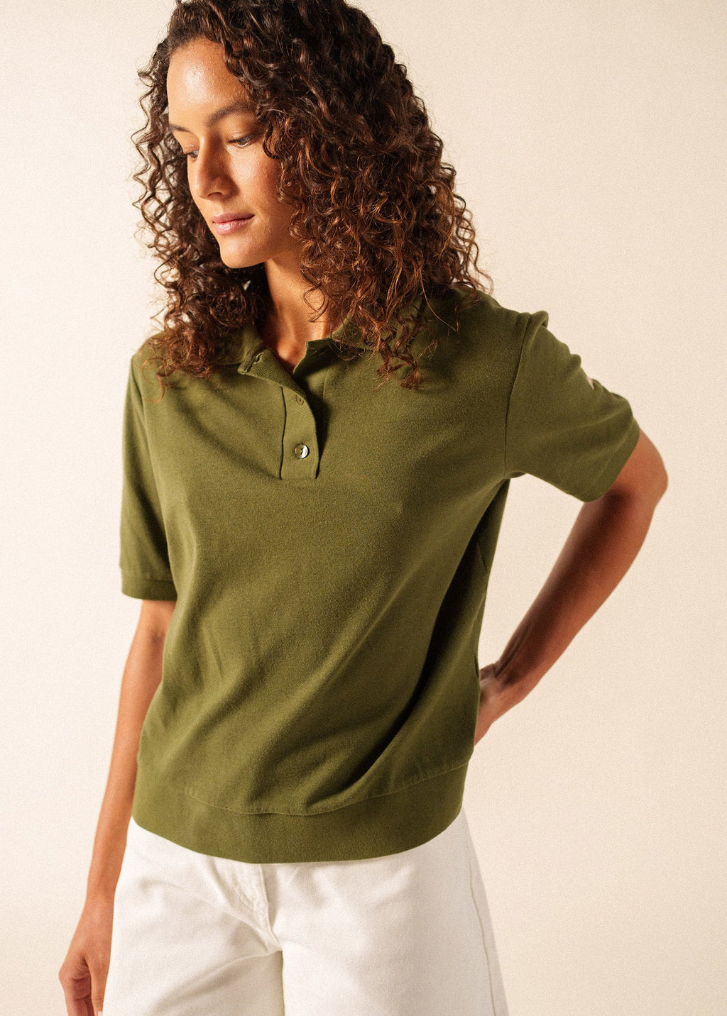 Saint James CAROLA Knit Polo Shirt (ARMY GREEN)