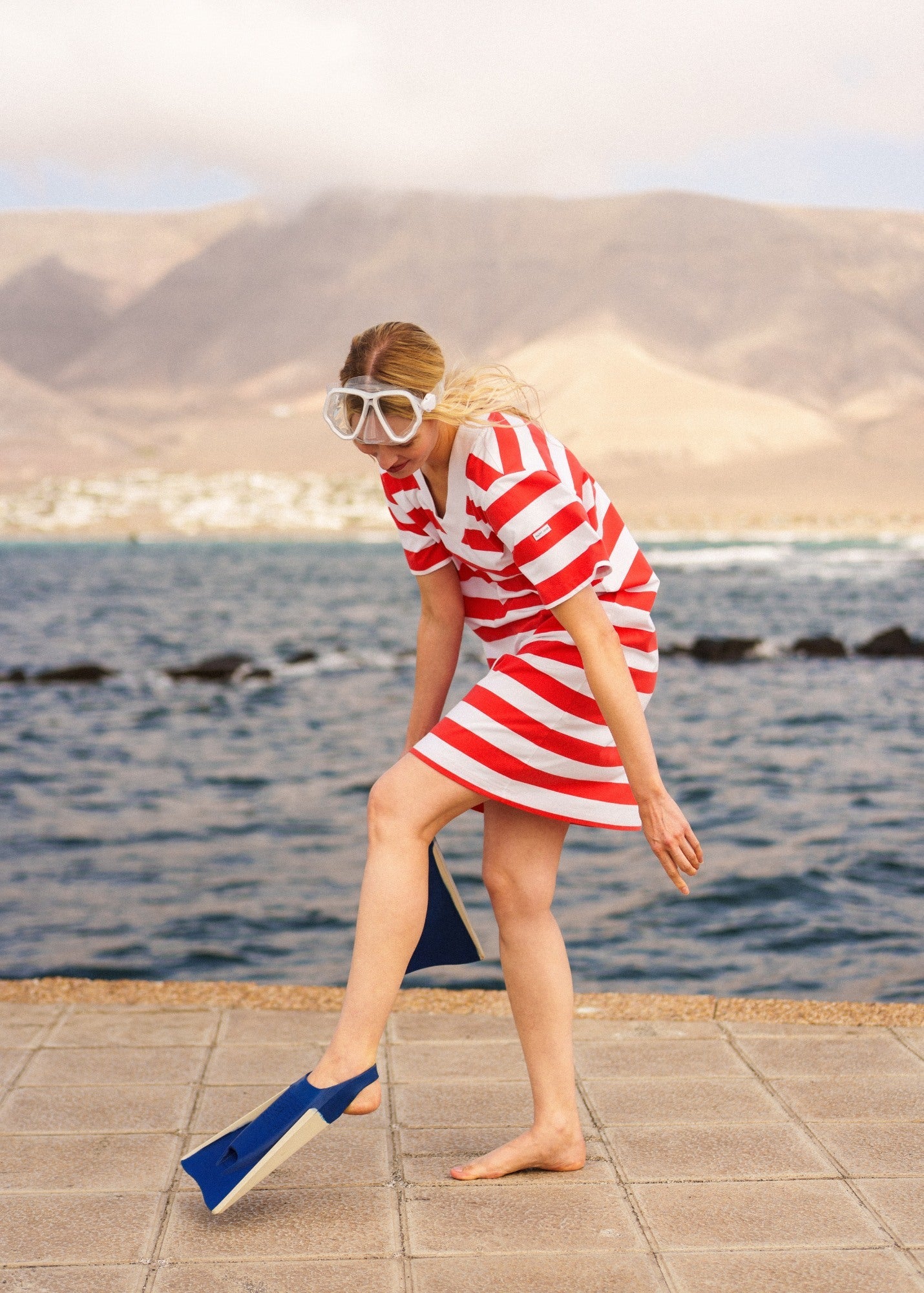 Saint James NOOR Wide Stripe Cotton Dress (WHITE / POPPY RED)