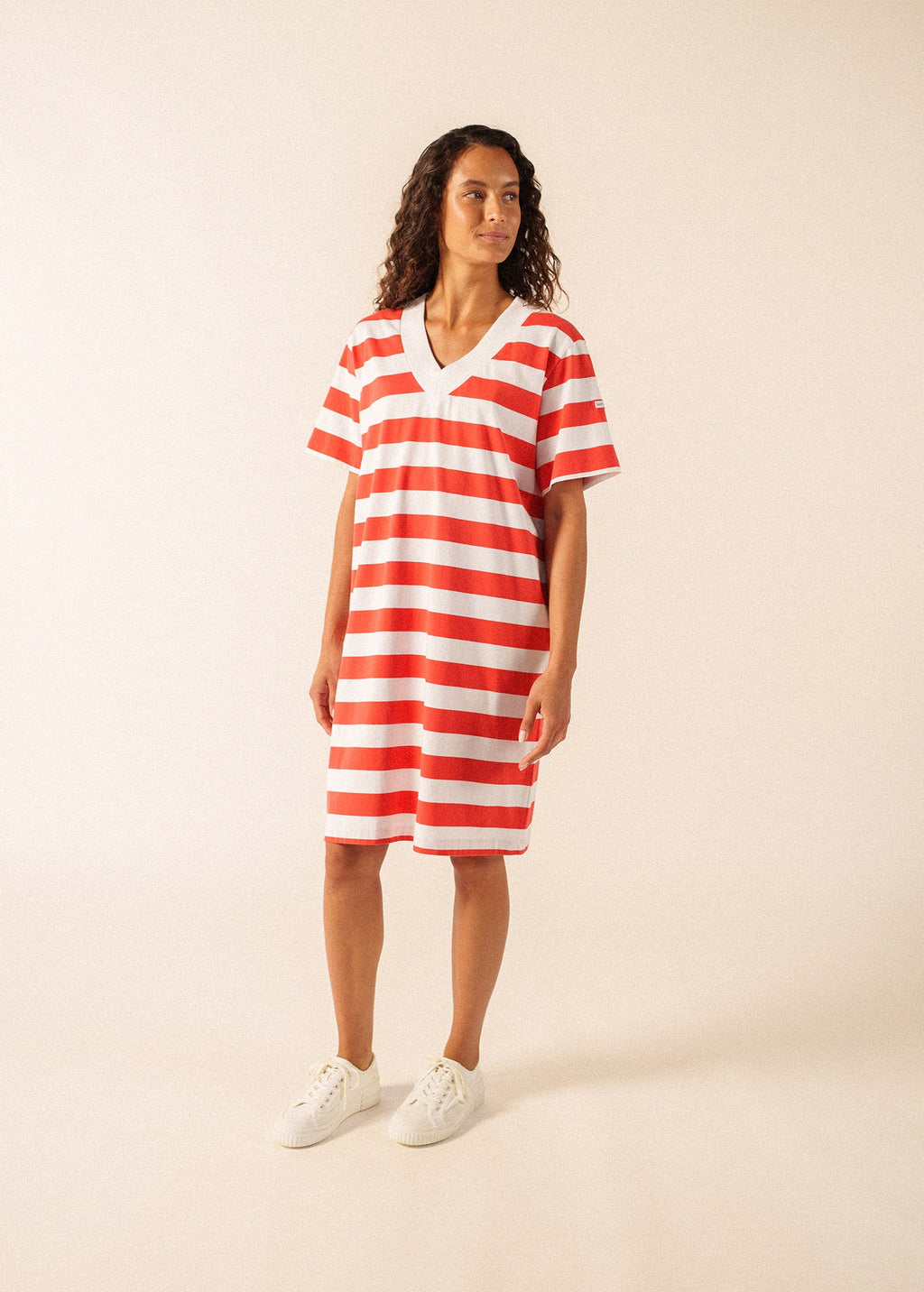 Saint James NOOR Wide Stripe Cotton Dress (WHITE / POPPY RED)