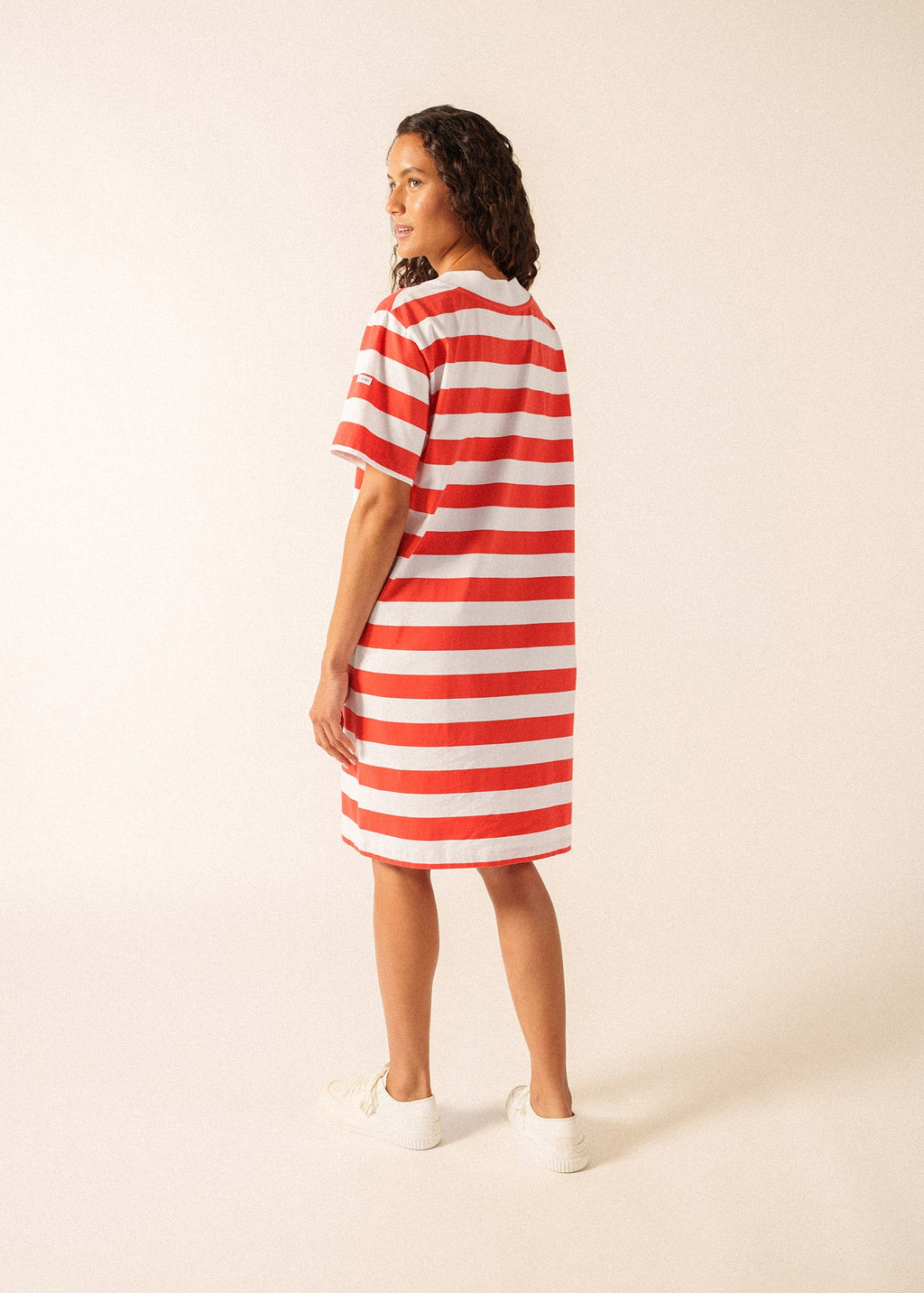 Saint James NOOR Wide Stripe Cotton Dress (WHITE / POPPY RED)