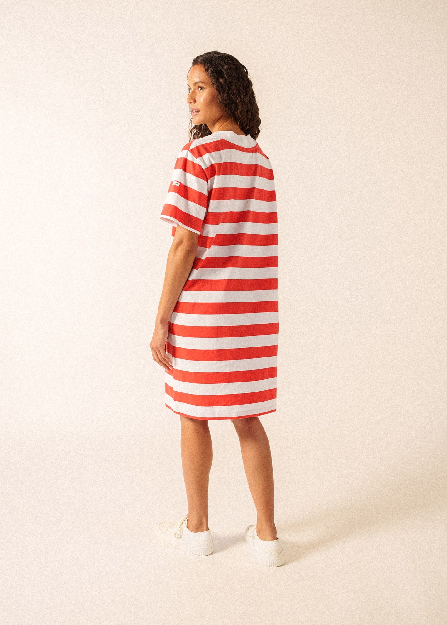 Saint James NOOR Wide Stripe Cotton Dress (WHITE / POPPY RED)