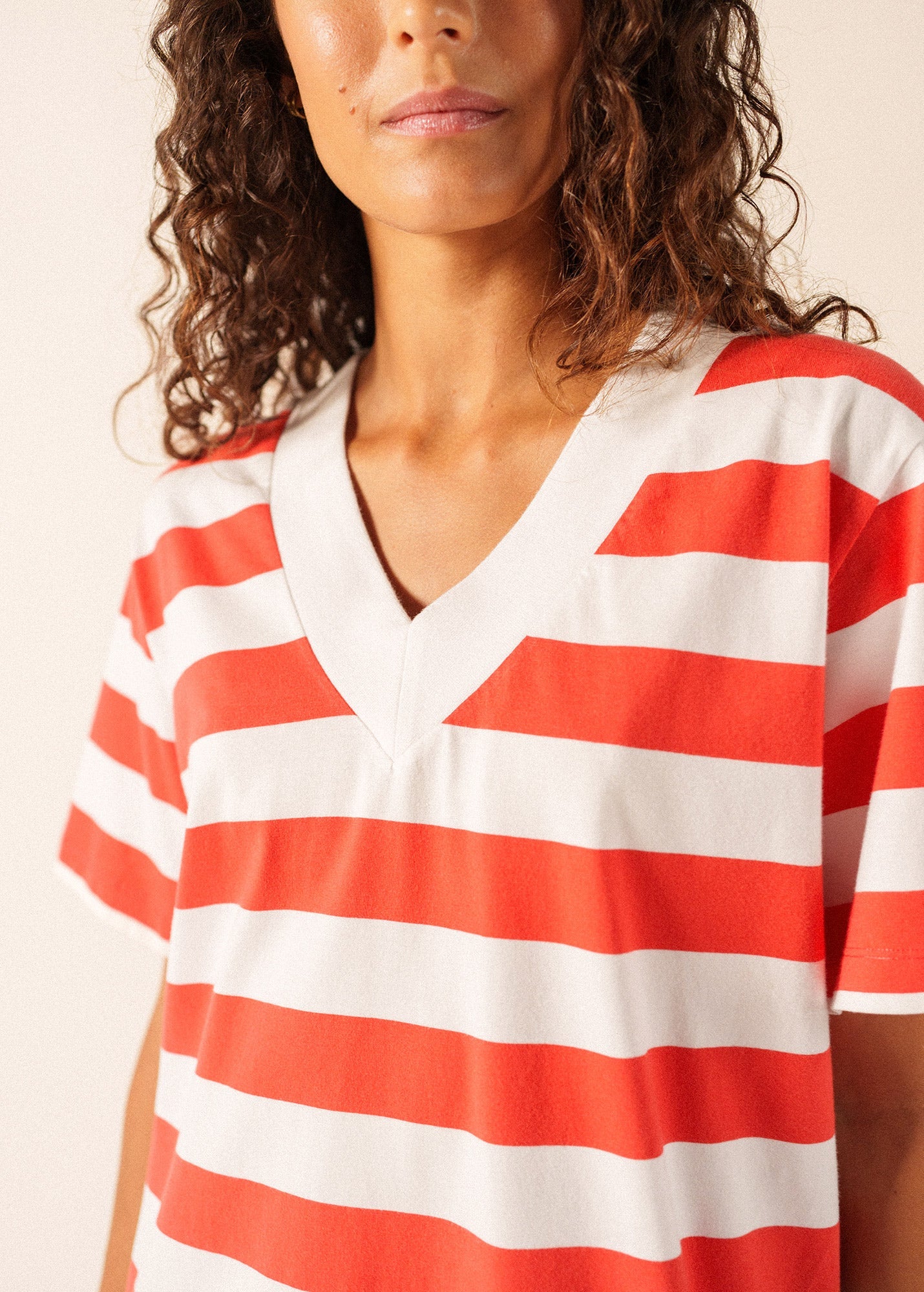 Saint James NOOR Wide Stripe Cotton Dress (WHITE / POPPY RED)