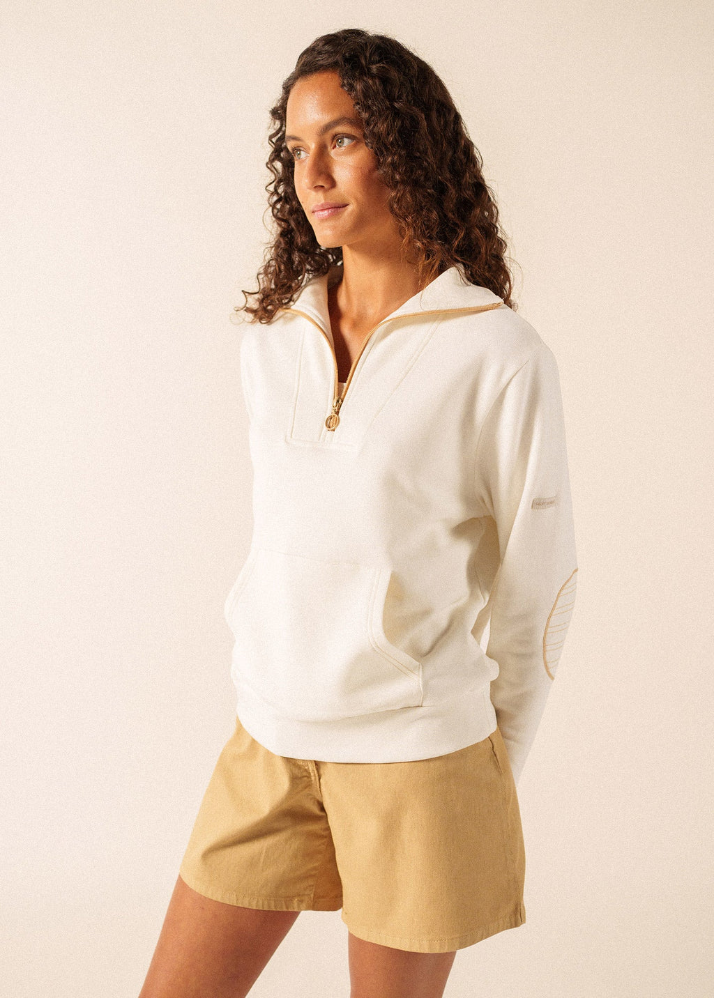 Saint James LOU Cotton Fleece Quarter-Zip Sweatshirt  (IVORY / SAIL CANVAS)